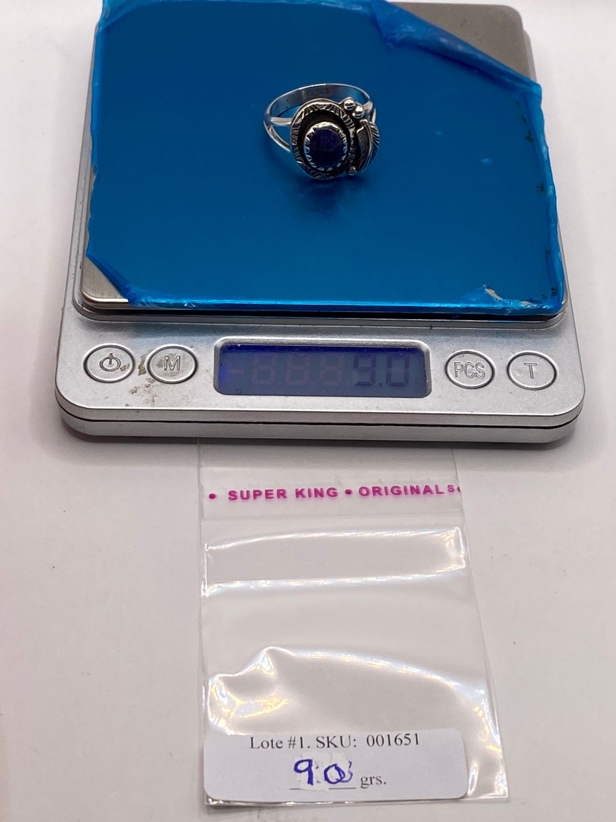 Anillo de Plata Ley 925 con Lapislázuli y Diseño Navajo de Pluma