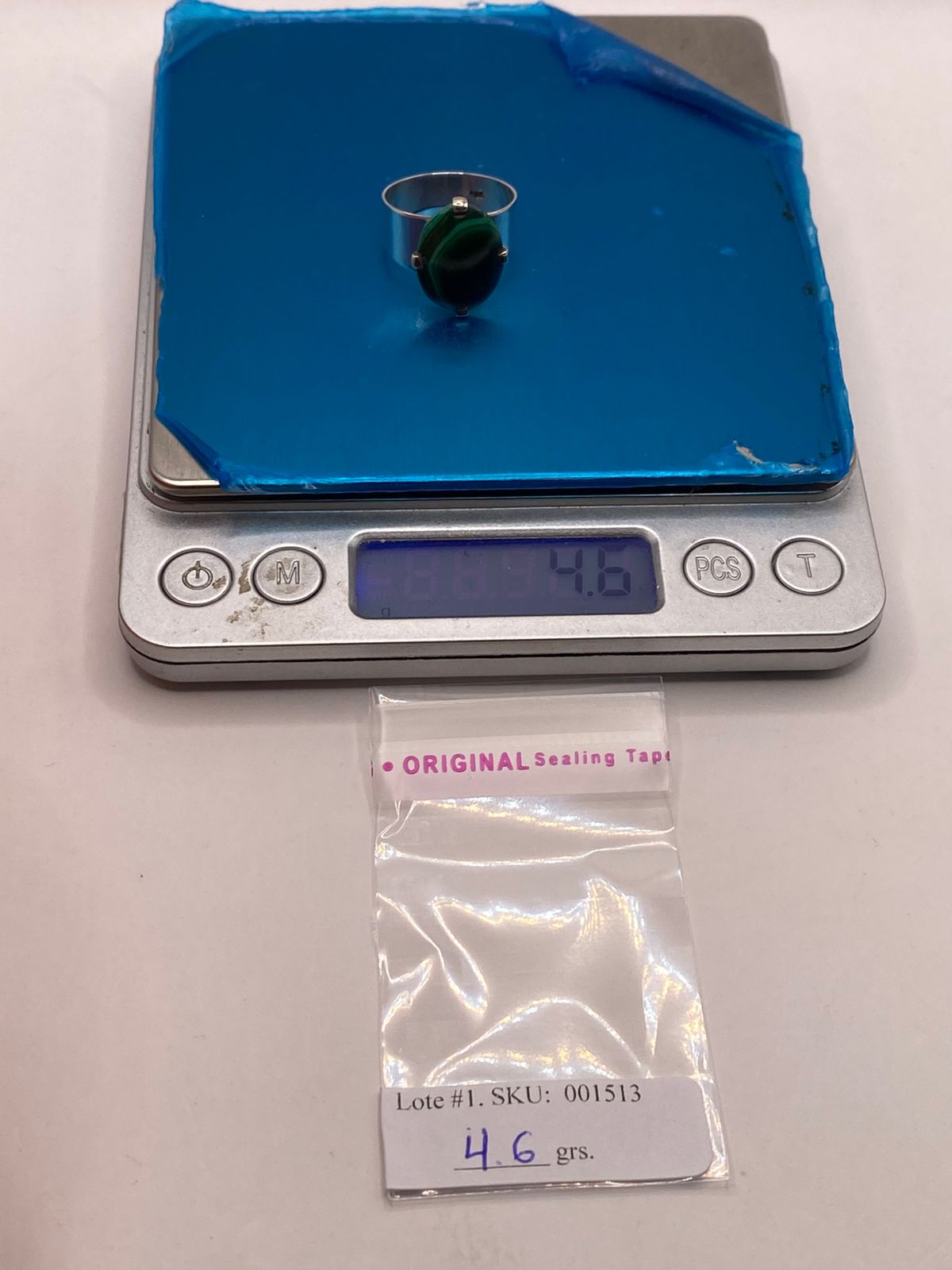 Anillo de Plata Ley 925 con Malaquita Natu