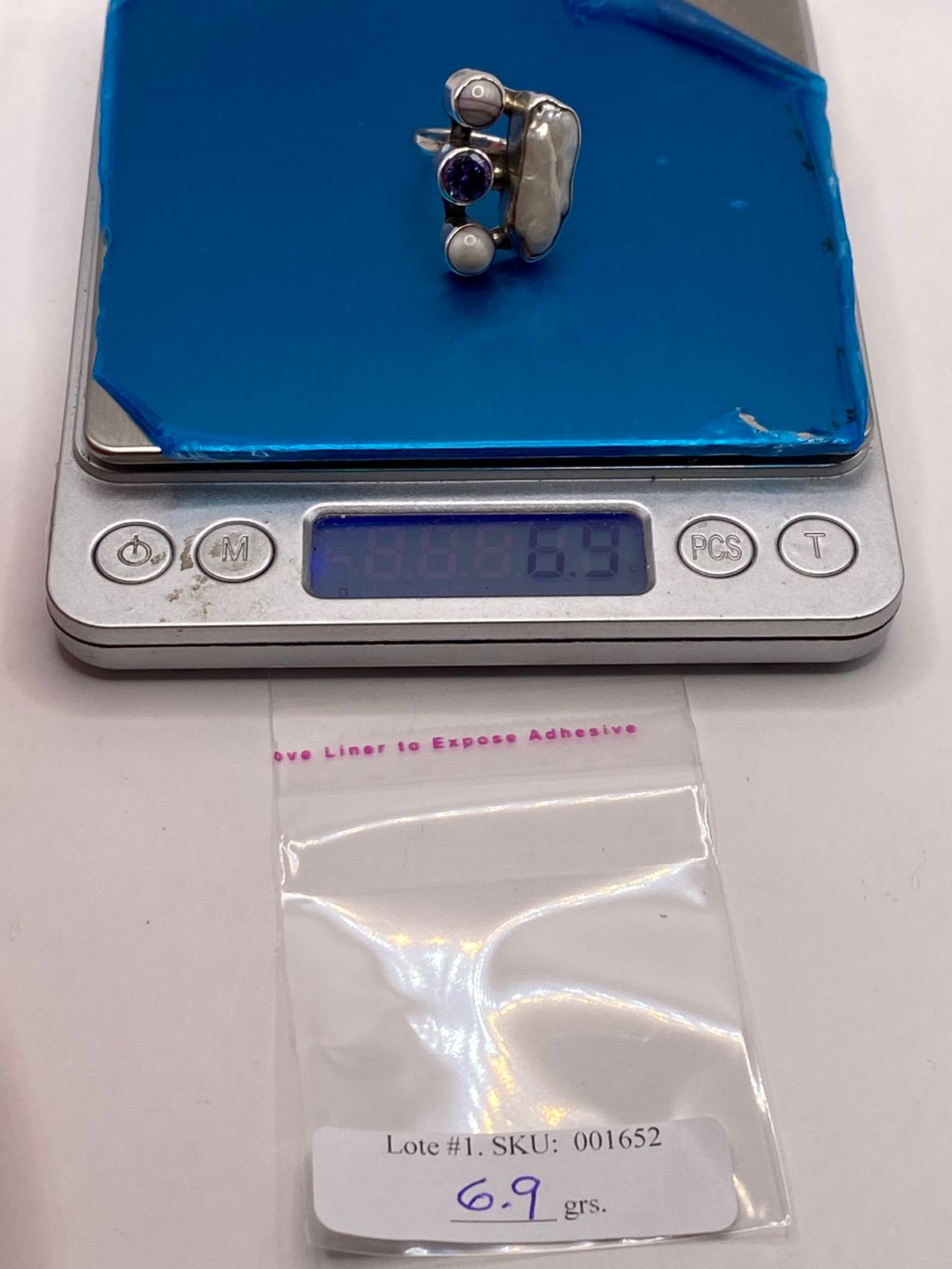 Anillo de Plata Ley 925 con Nácar, Ágata y Zirconia