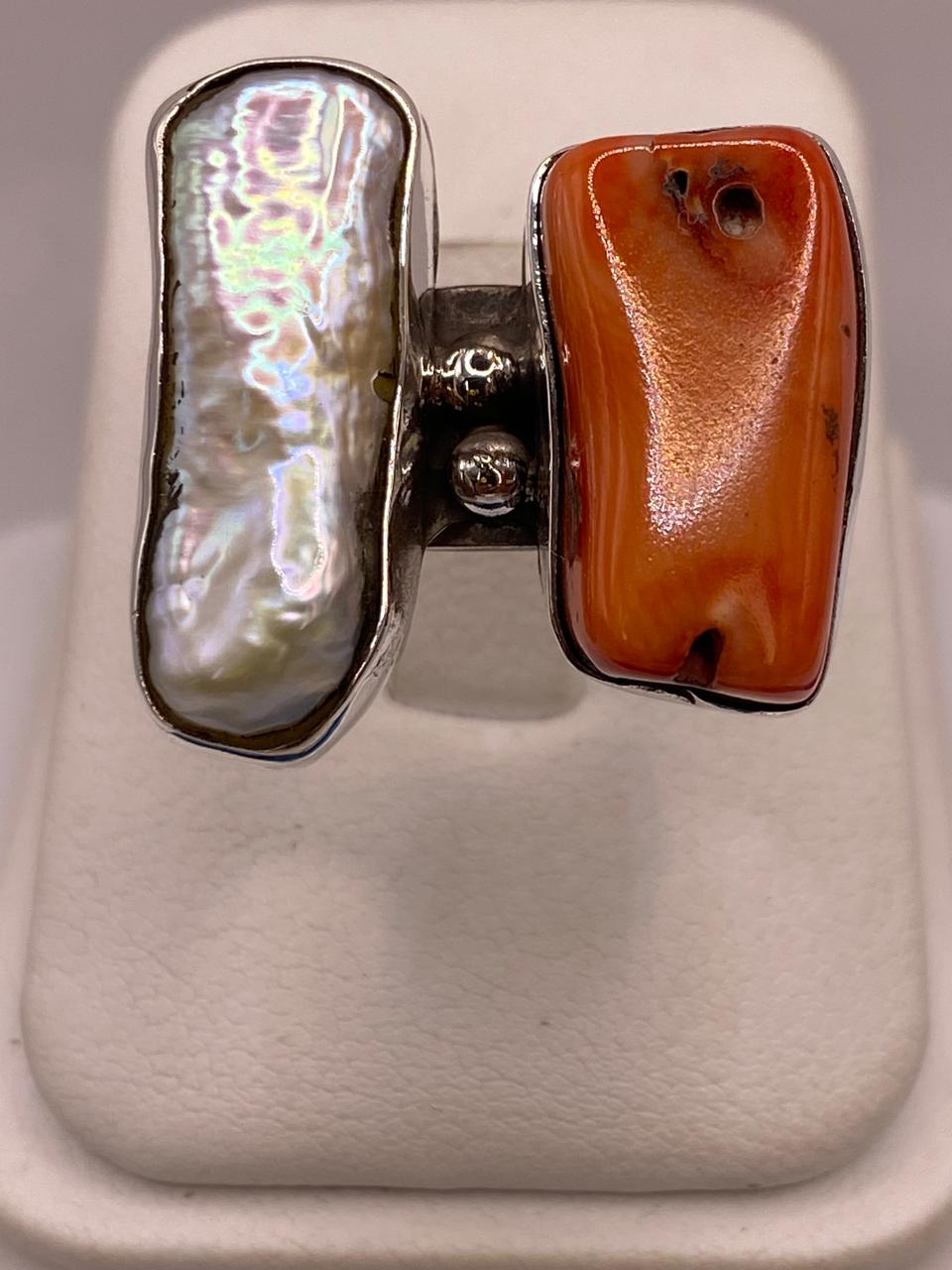 Anillo de Plata Ley 925 con Nácar y Coral