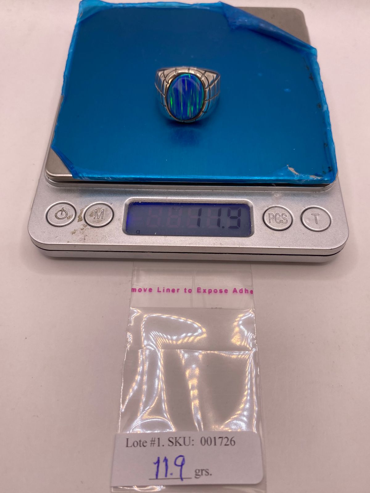Anillo de Plata Ley 925 con Ópalo de Fuego Azul