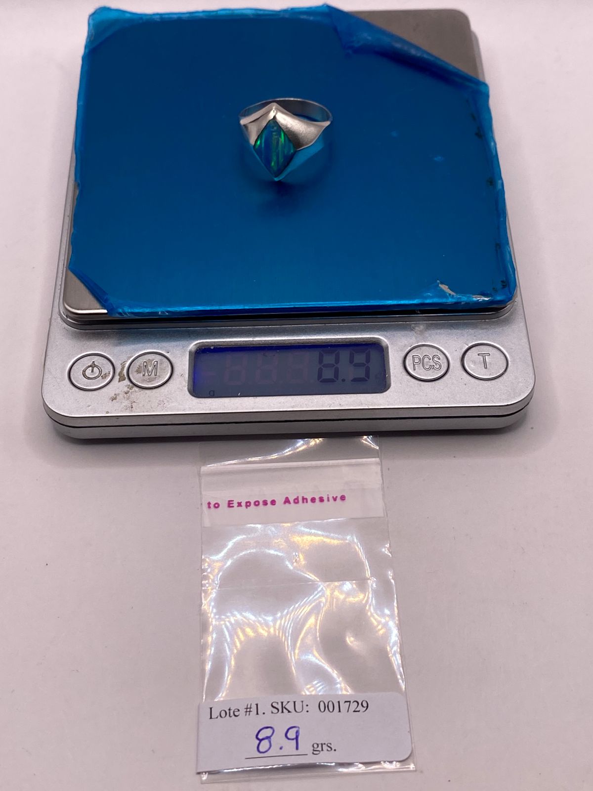 ANILLO DE PLATA LEY 925 CON ÓPALO DE FUEGO AZUL