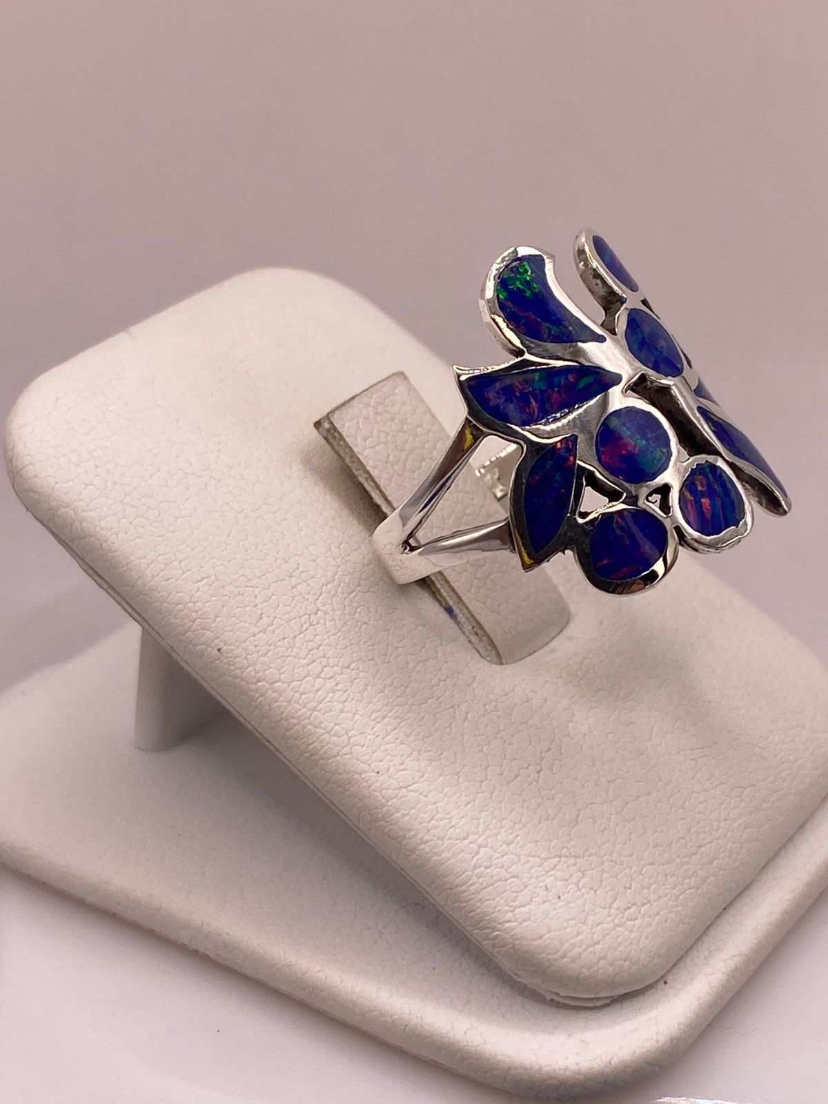 ANILLO DE PLATA LEY 925 CON ÓPALO AZUL