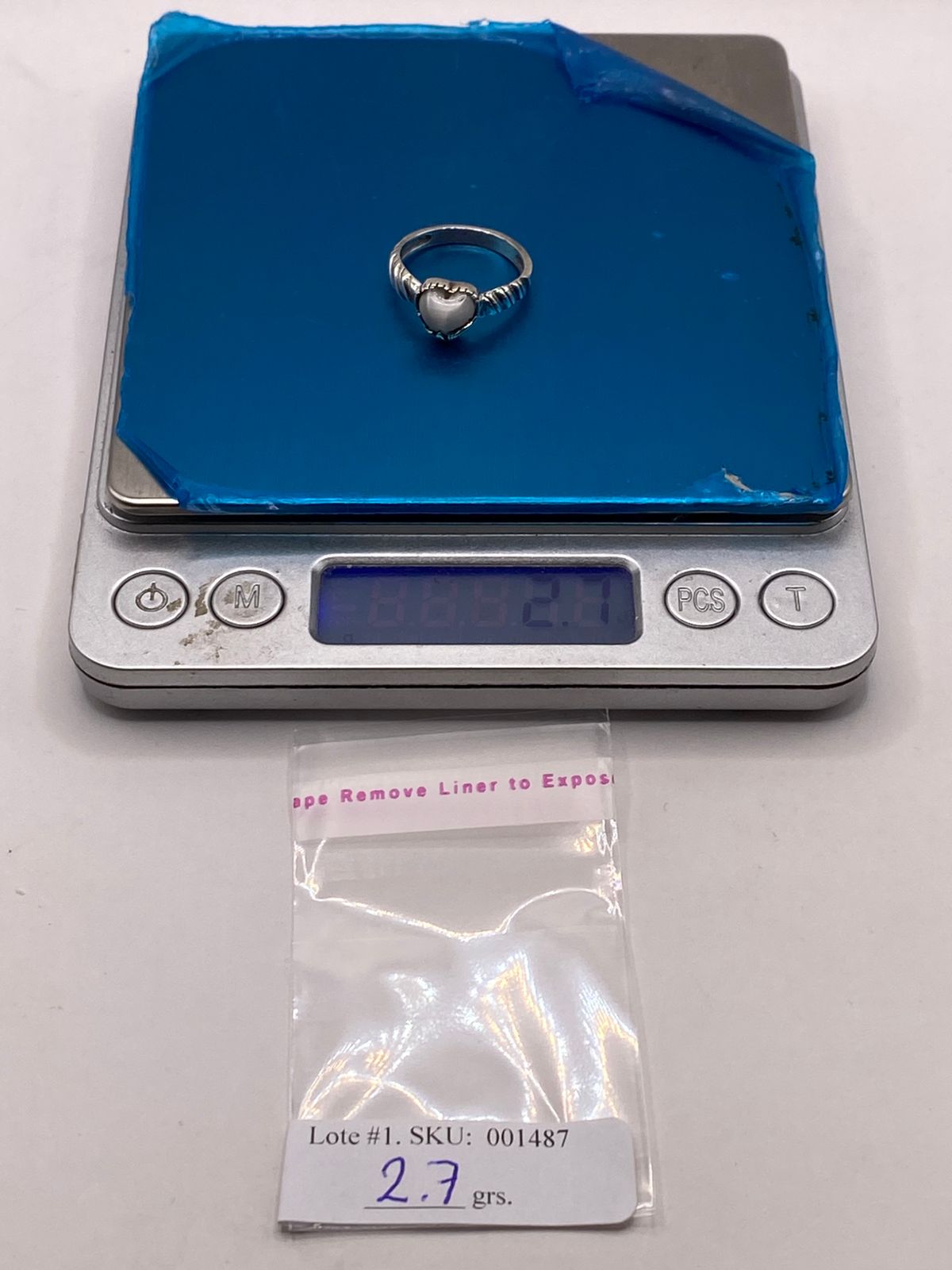 Anillo de Plata Ley 925 con Piedra Corazón Blanca