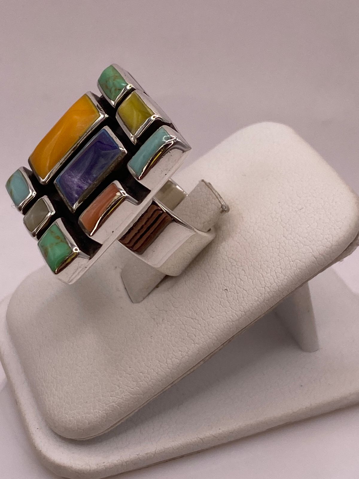 Anillo de Plata Ley 925 con Piedras Naturales Multicolor