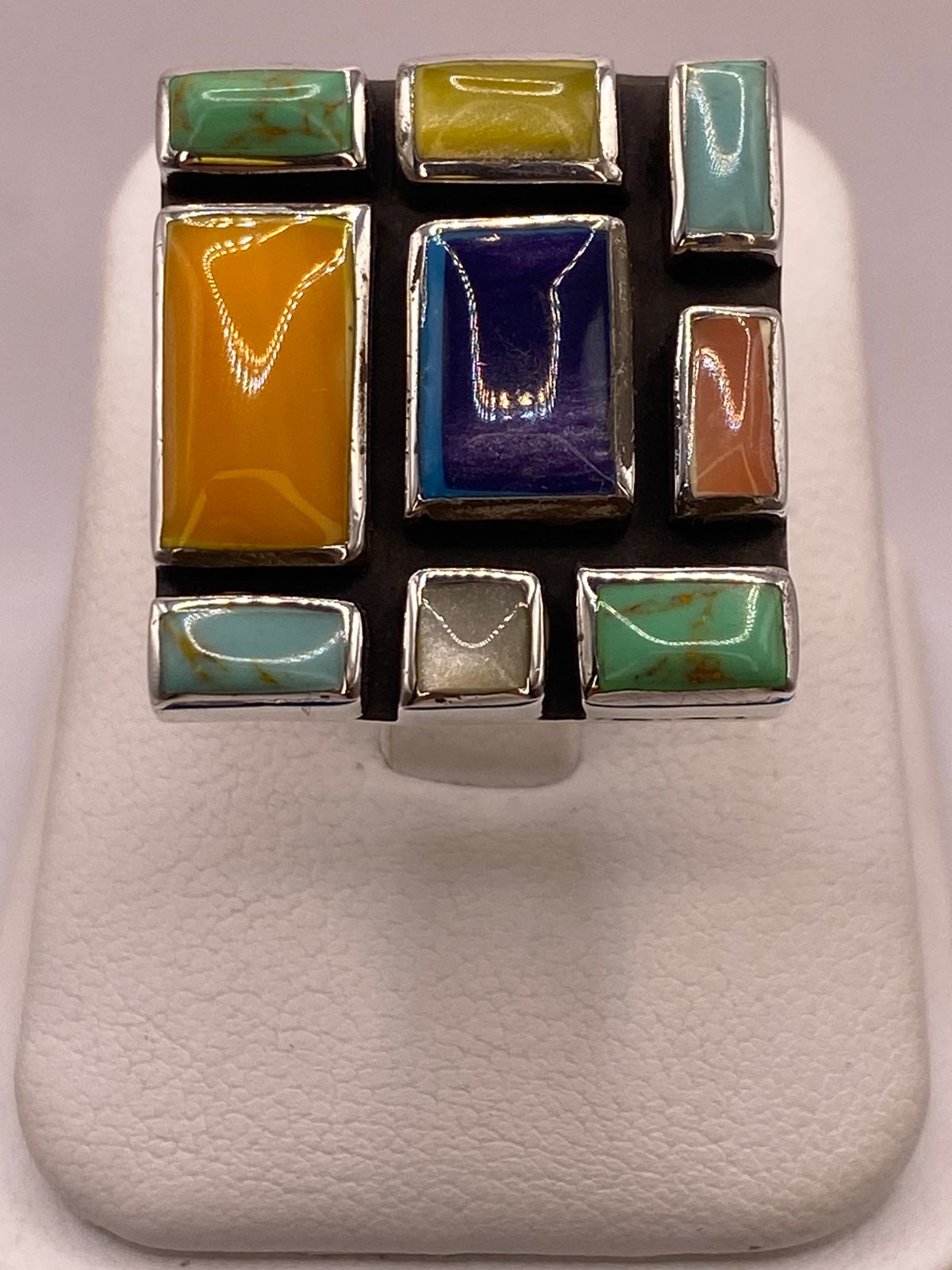 Anillo de Plata Ley 925 con Piedras Naturales Multicolor