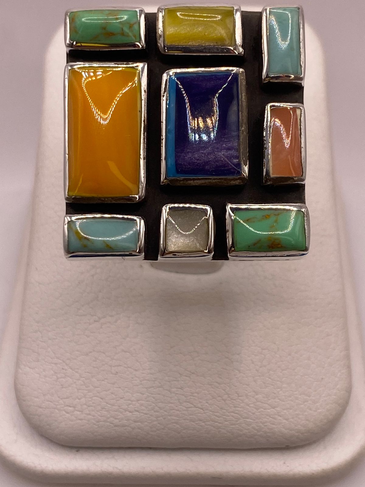 Anillo de Plata Ley 925 con Piedras Naturales Multicolor