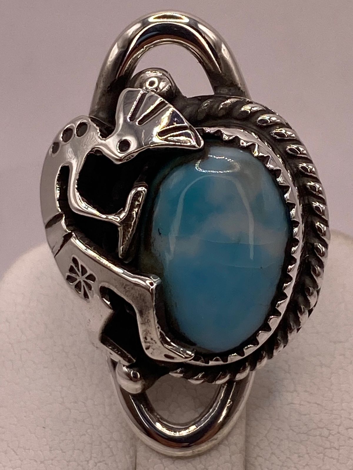 Anillo de Plata Ley 925 con Turquesa y Kokopelli