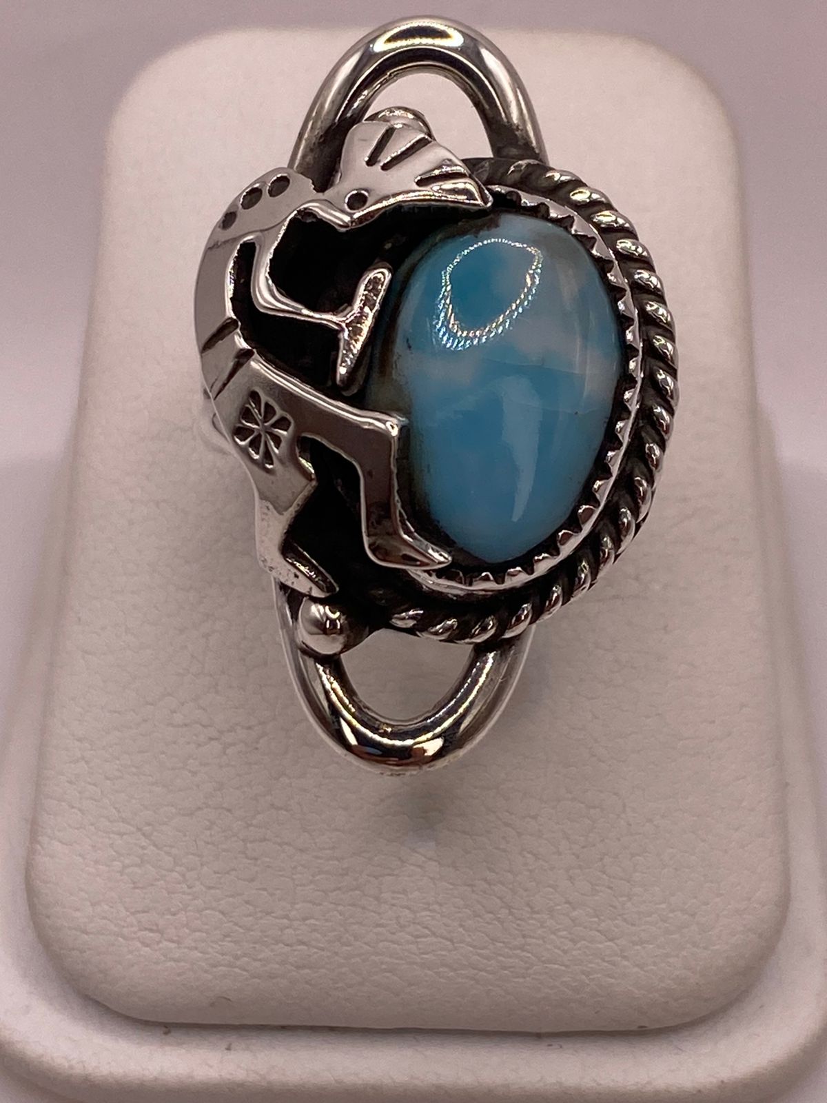 Anillo de Plata Ley 925 con Turquesa y Kokopelli