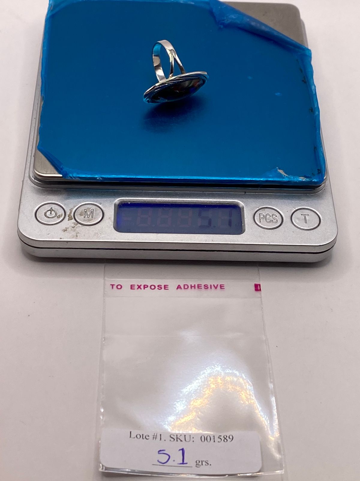 Anillo de Plata Ley 925 con Vidrio Dicroico Artístico