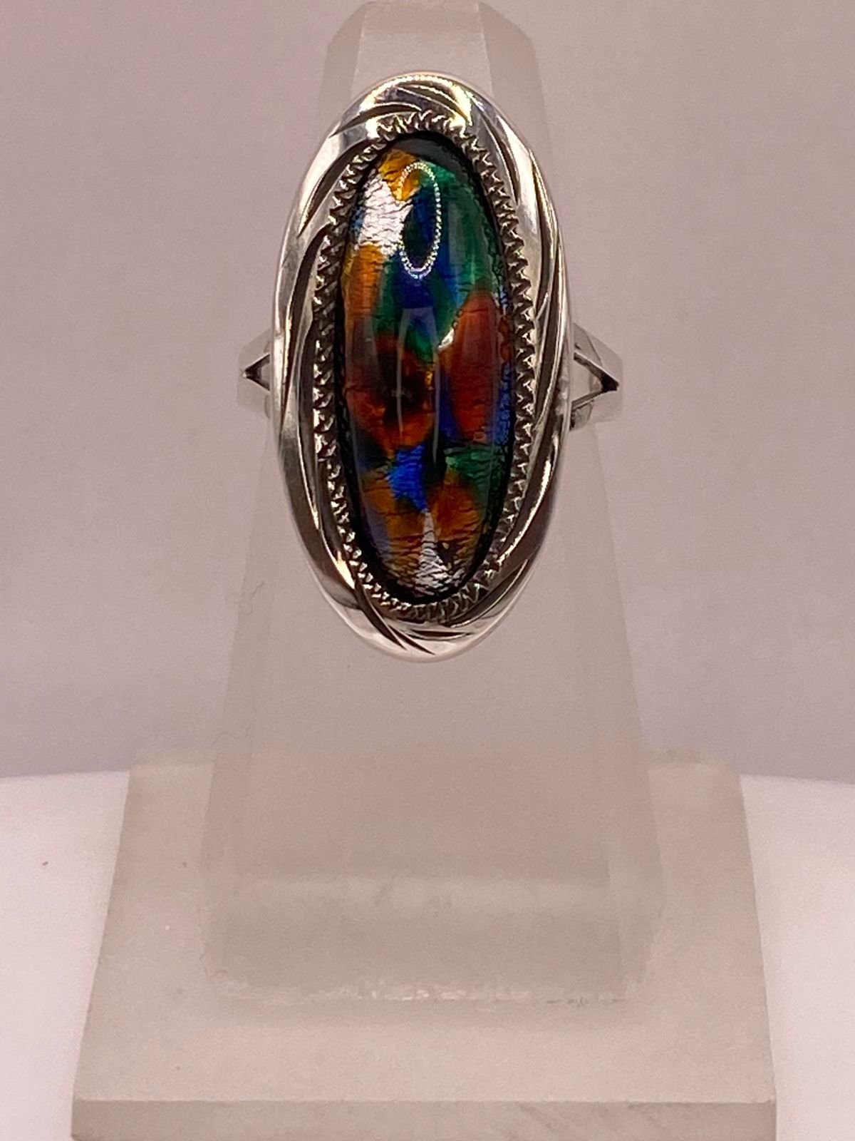 Anillo de Plata Ley 925 con Vidrio Dicroico Artístico