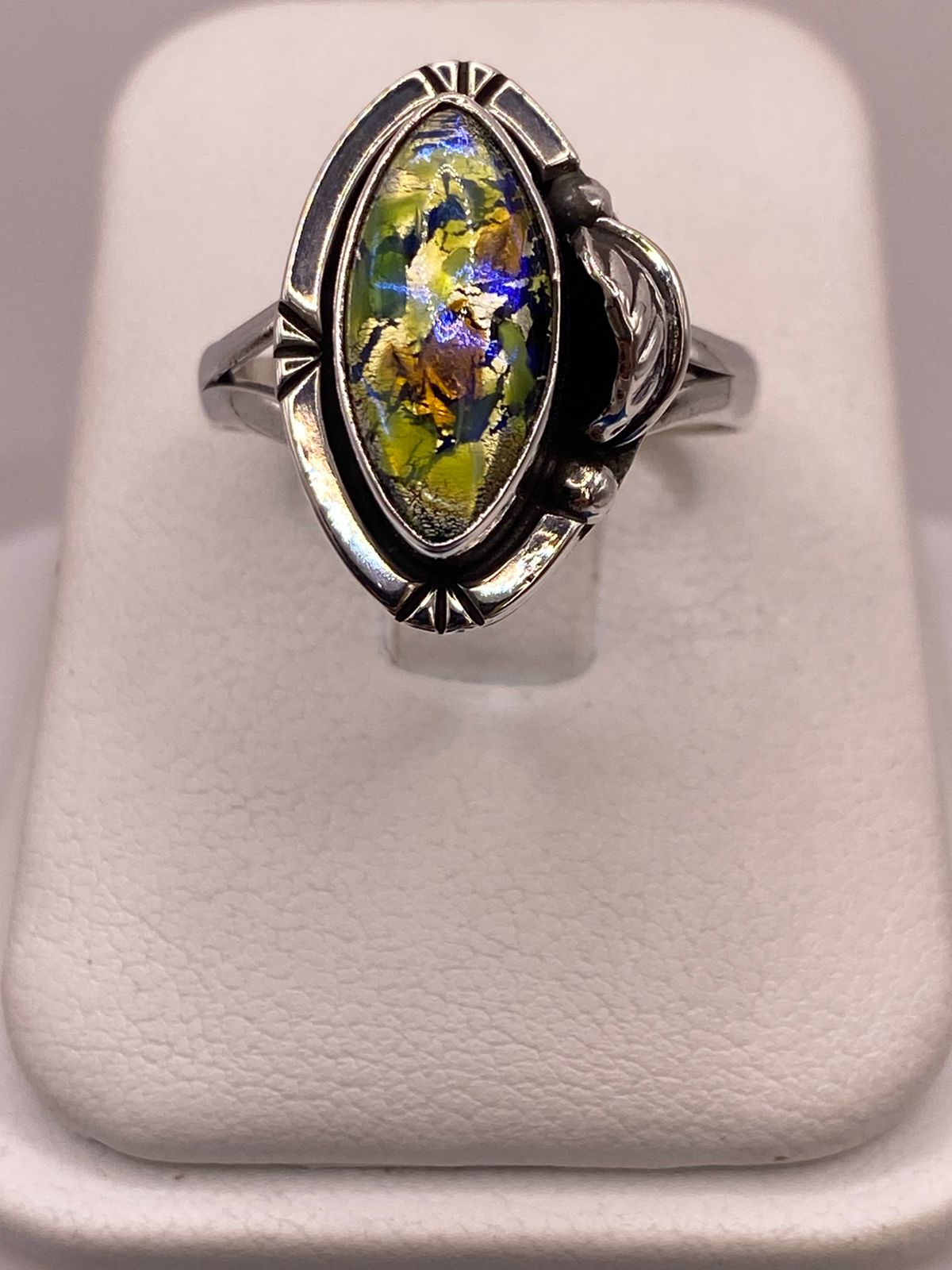 ANILLO DE PLATA LEY 925 CON VIDRIO DICROICO