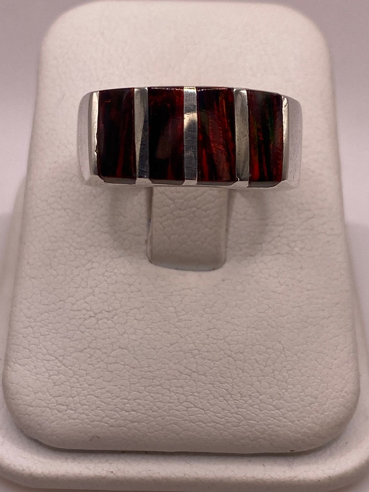 Anillo de Plata Ley 950 con Ópalo de Fuego Rojo