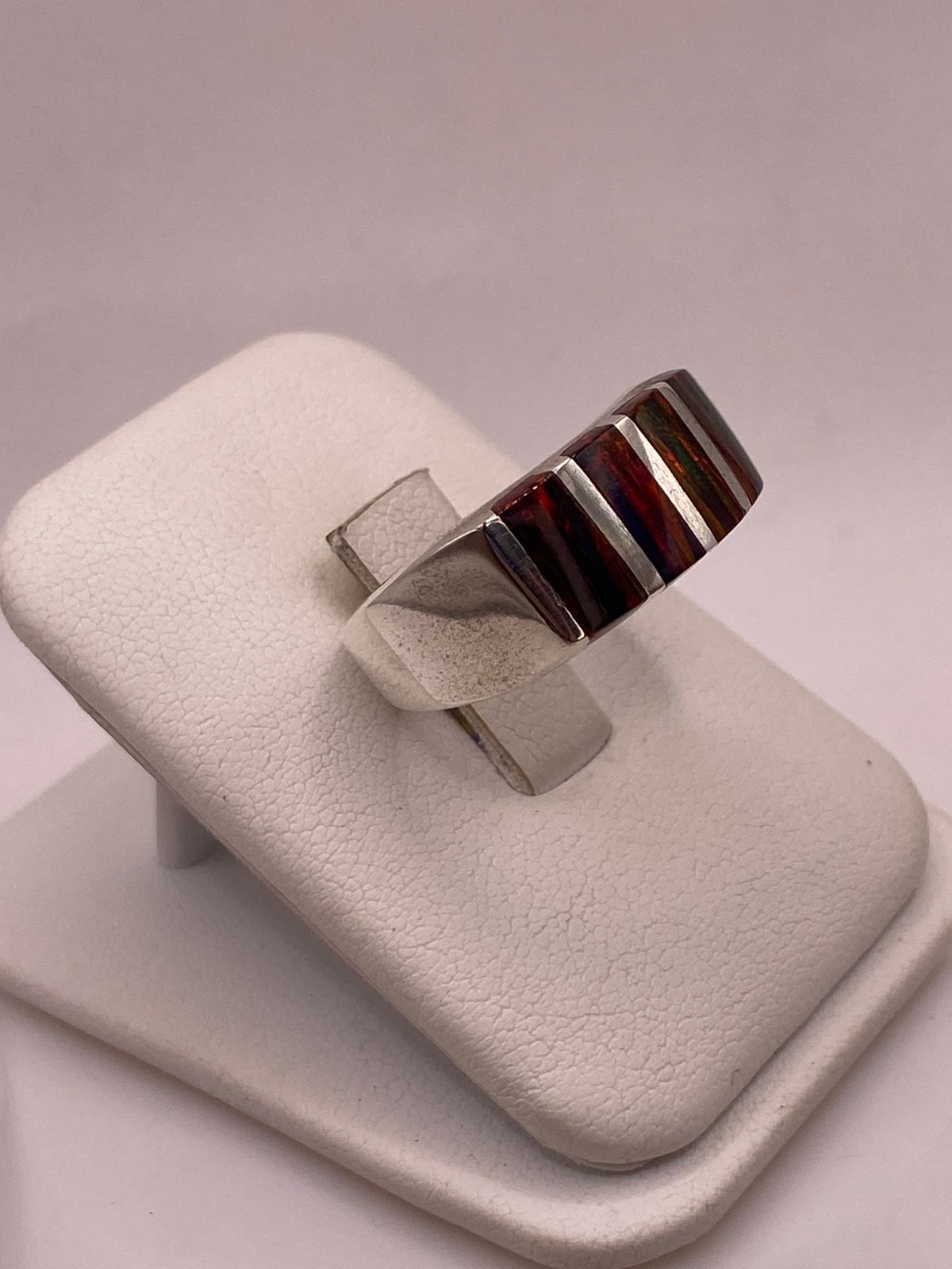 Anillo de Plata Ley 950 con Ópalo de Fuego Rojo