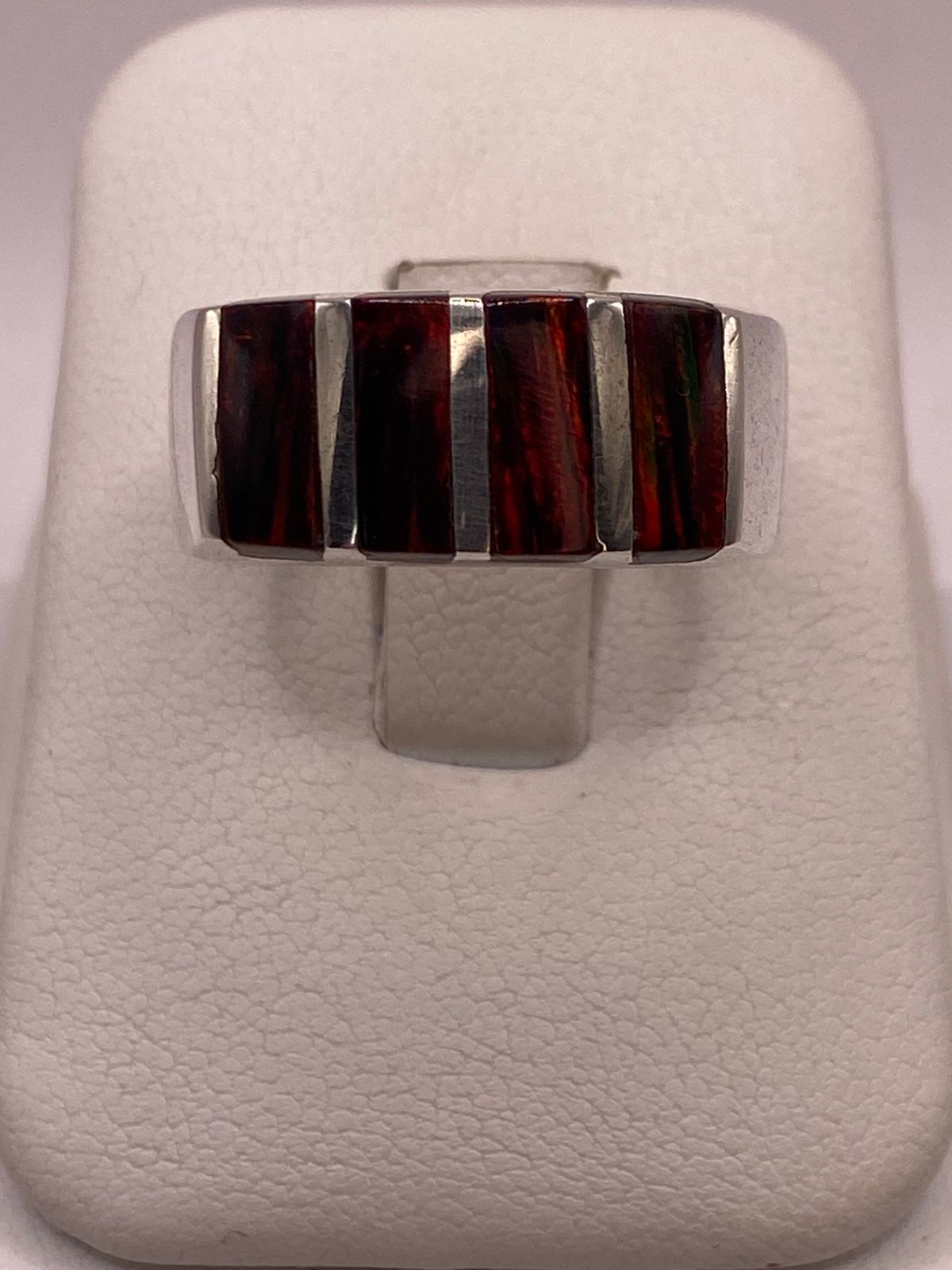 Anillo de Plata Ley 950 con Ópalo de Fuego Rojo