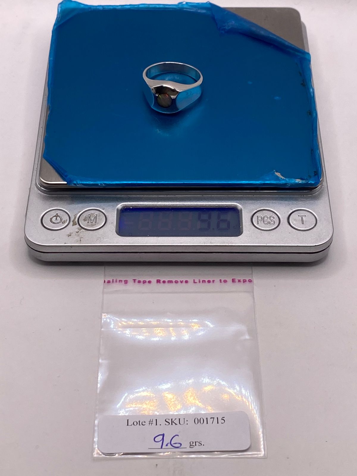 Anillo de Plata Ley 950 con Ópalo Iridiscente