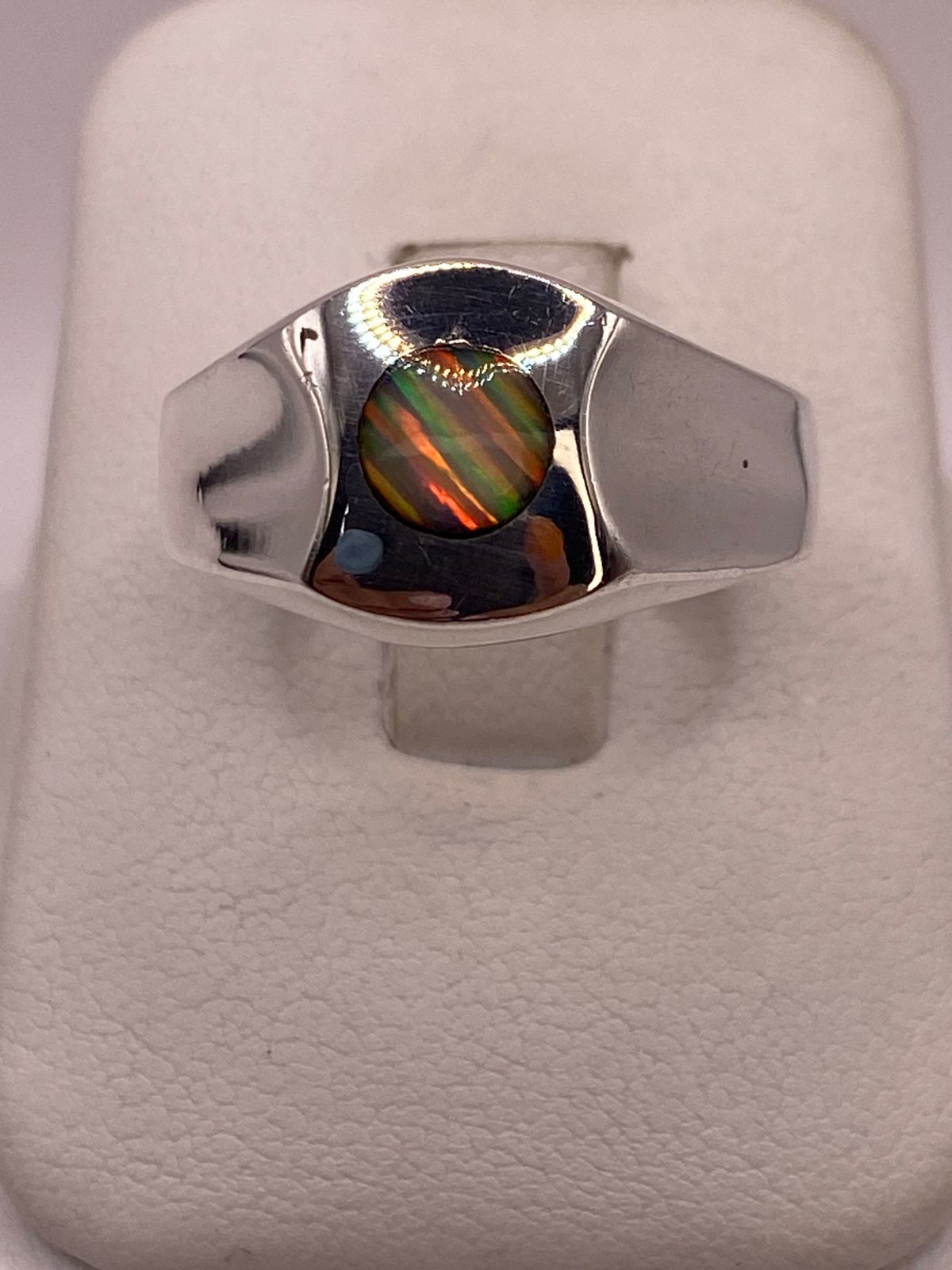 Anillo de Plata Ley 950 con Ópalo Iridiscente