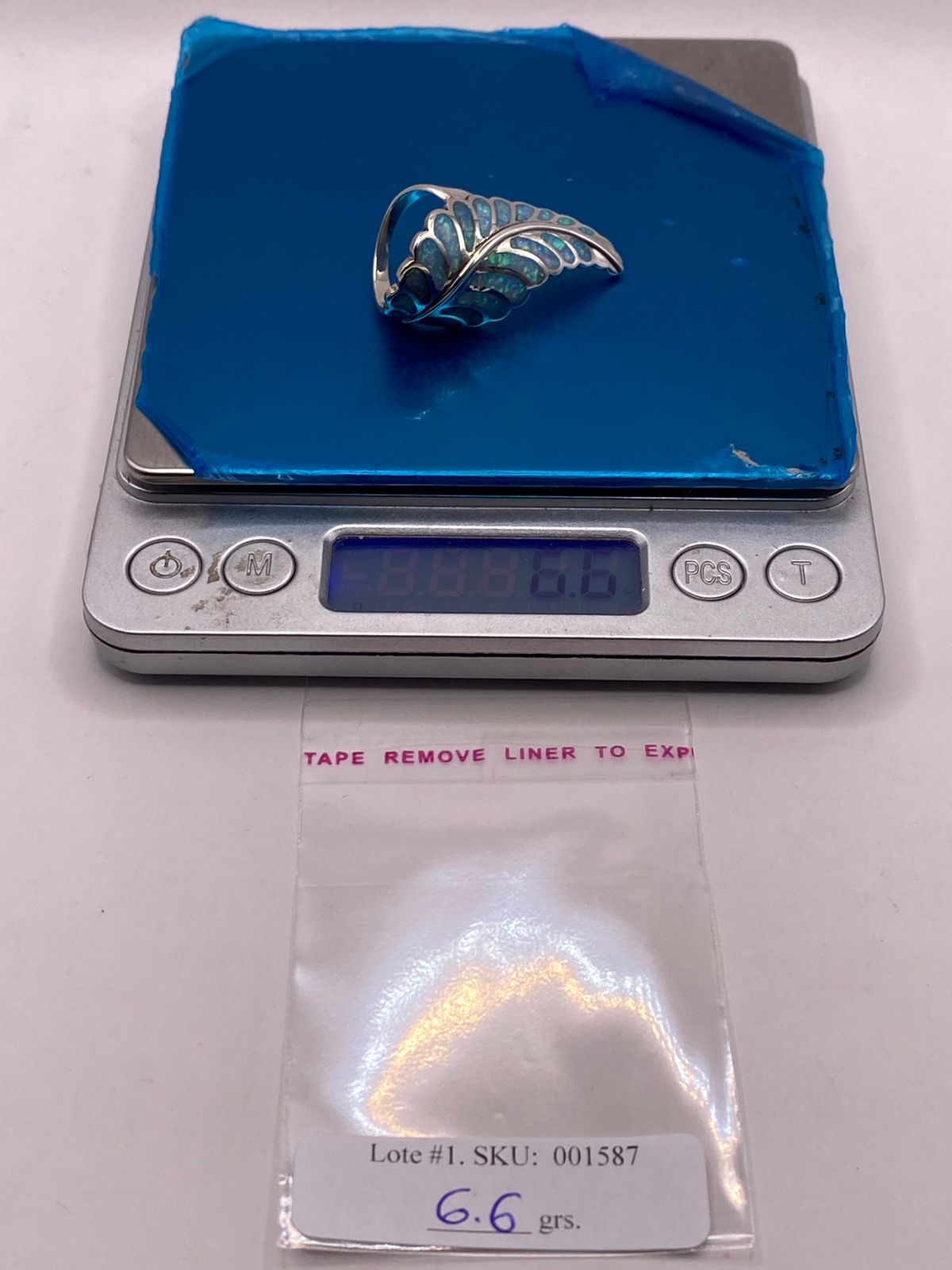 Anillo de Plata Ley 950 con Ópalo Azul