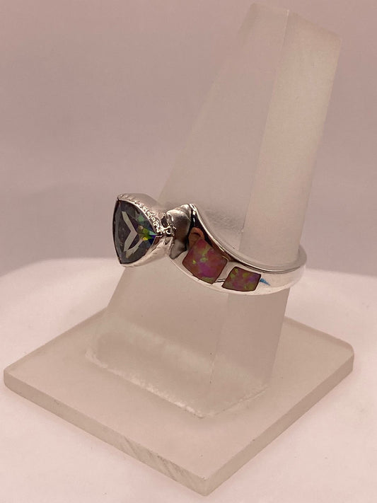 ANILLO DE PLATA .950 CON ÓPALO DE FUEGO Y ZIRCONIA MULTICOLOR DISEÑO MODERNO, vista frontal