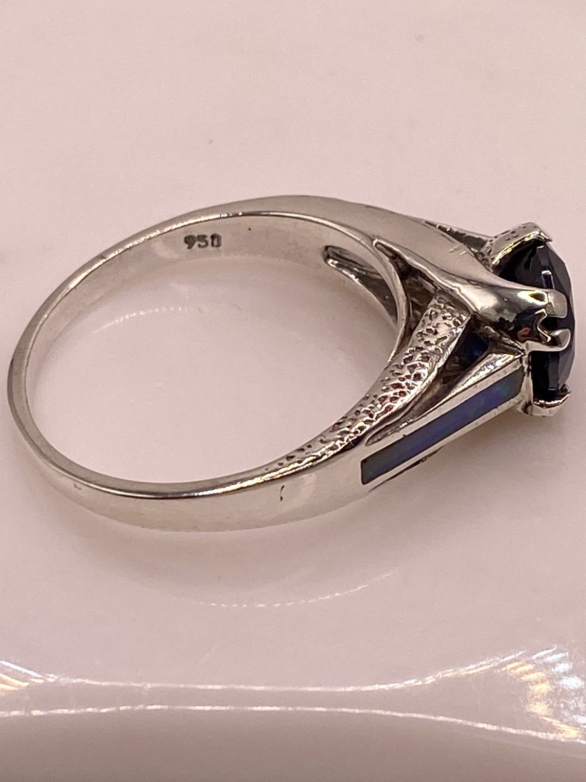 💙 Anillo de Plata .950 con Zirconia Azul y Ópalo de Fuego Diseño Solitario