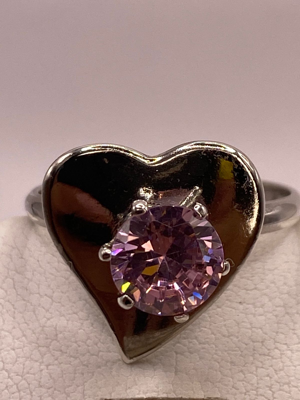 Anillo de Plata 925 con Corazón y Zirconia Rosa Facetada