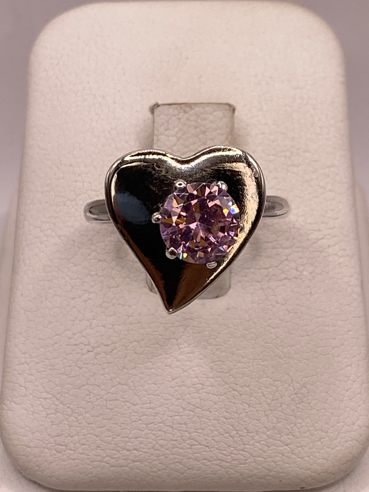 Anillo de Plata 925 con Corazón y Zirconia Rosa Facetada