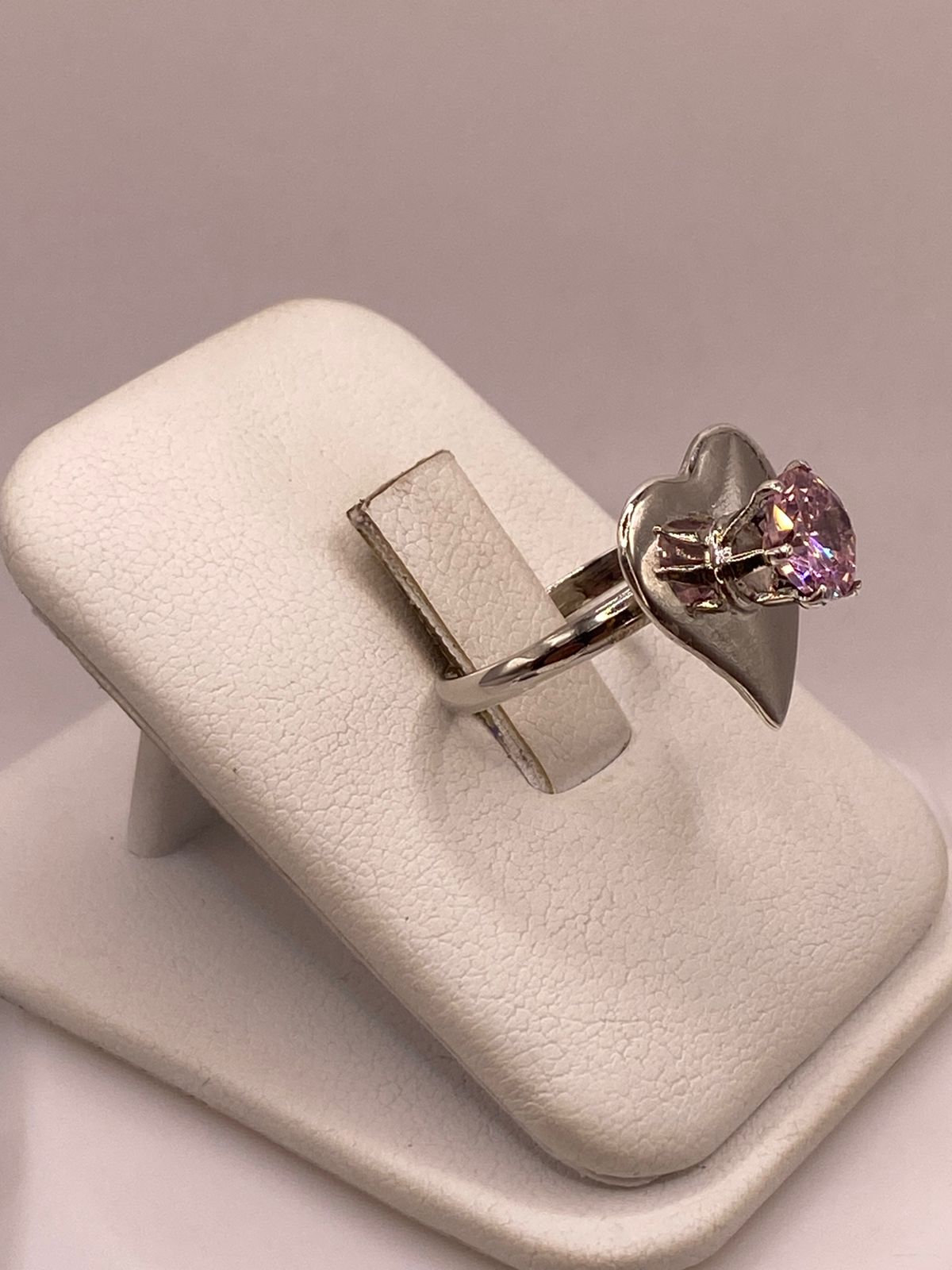 Anillo de Plata 925 con Corazón y Zirconia Rosa Facetada