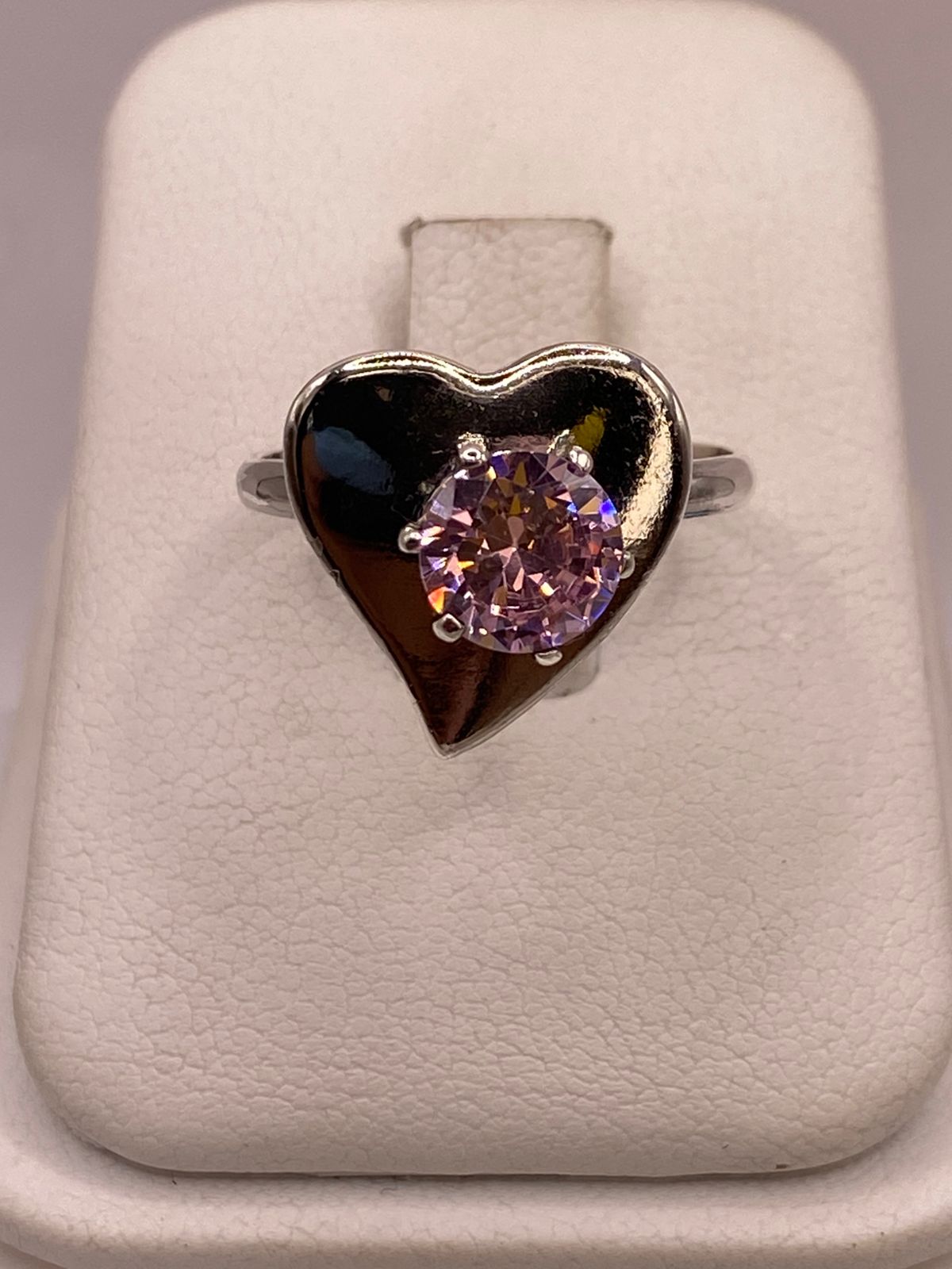 Anillo de Plata 925 con Corazón y Zirconia Rosa Facetada