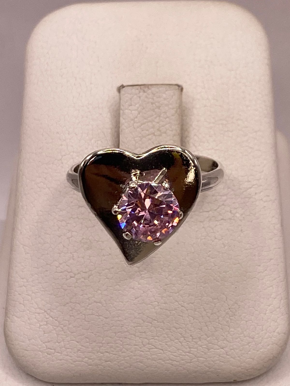 Anillo de Plata 925 con Corazón y Zirconia Rosa Facetada
