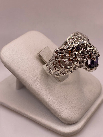 Anillo de Plata 925 Jaguar con Zirconias Moradas