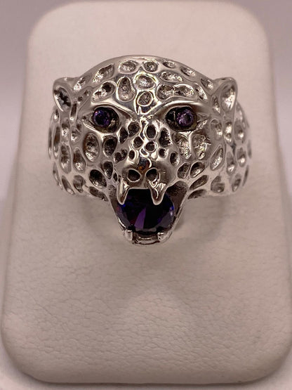 Anillo de Plata 925 Jaguar con Zirconias Moradas