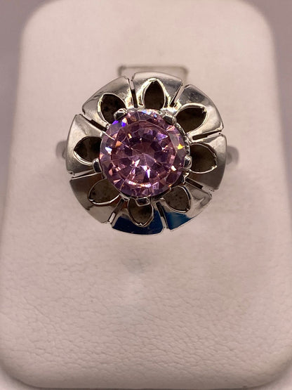 Anillo de Plata 925 con Zirconia Rosa Facetada, Diseño Floral Hecho