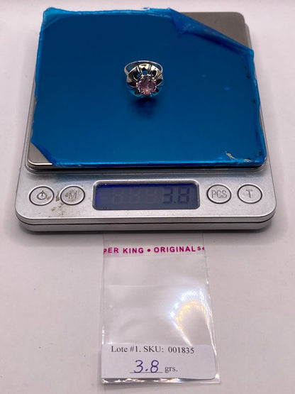Anillo de Plata 925 con Zirconia Rosa Facetada, Diseño Floral Hecho