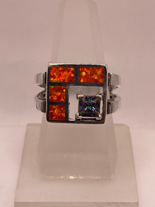 🔥 Anillo de Plata .950 con Ópalo de Fuego y Zirconia Multicolor Diseño Geométrico en báscula mostrando peso