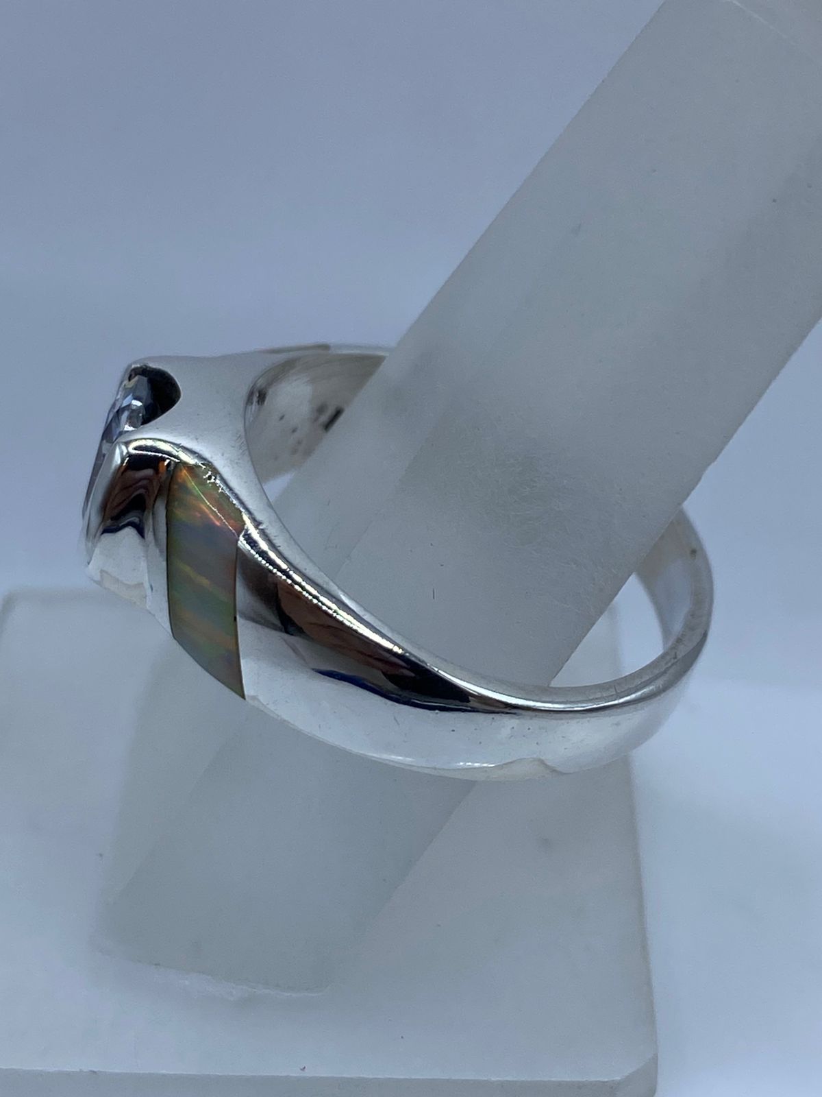 Anillo de Plata .950 con Ópalo de Fuego y Zirconia Blanca