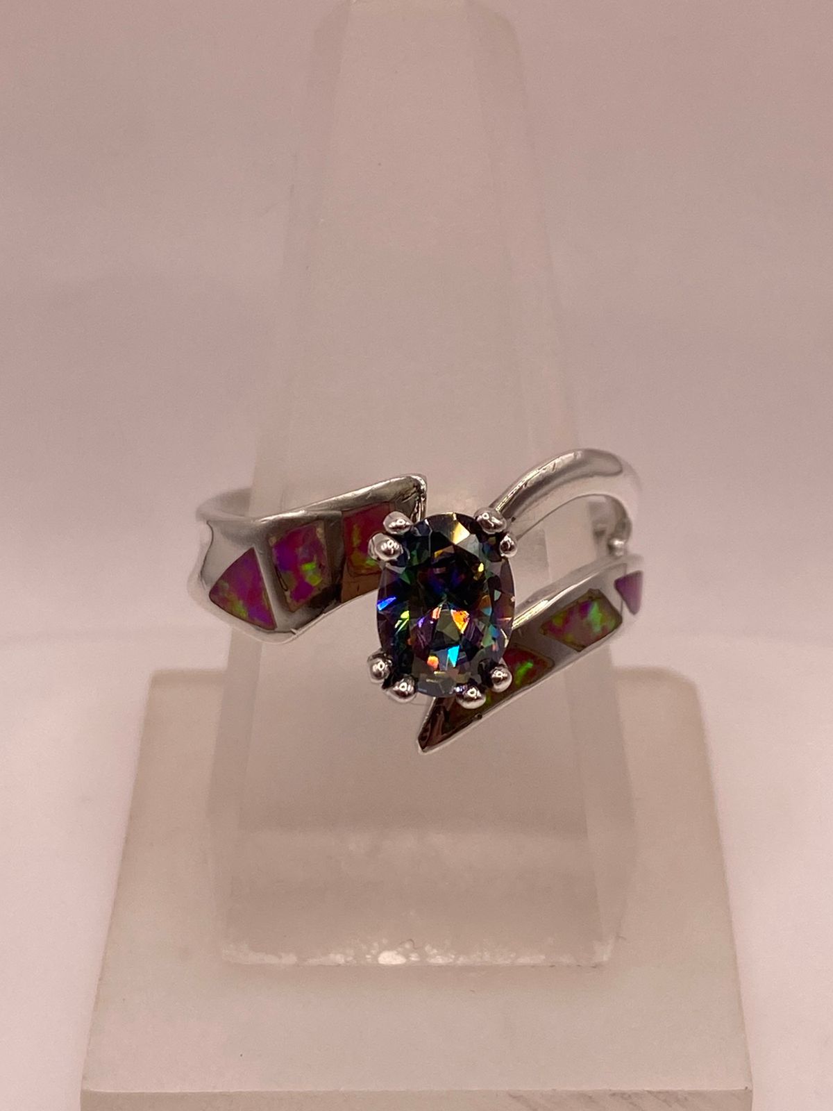💎 Anillo de Plata .950 con Ópalo de Fuego y Zirconia Multicolor Diseño Elegante