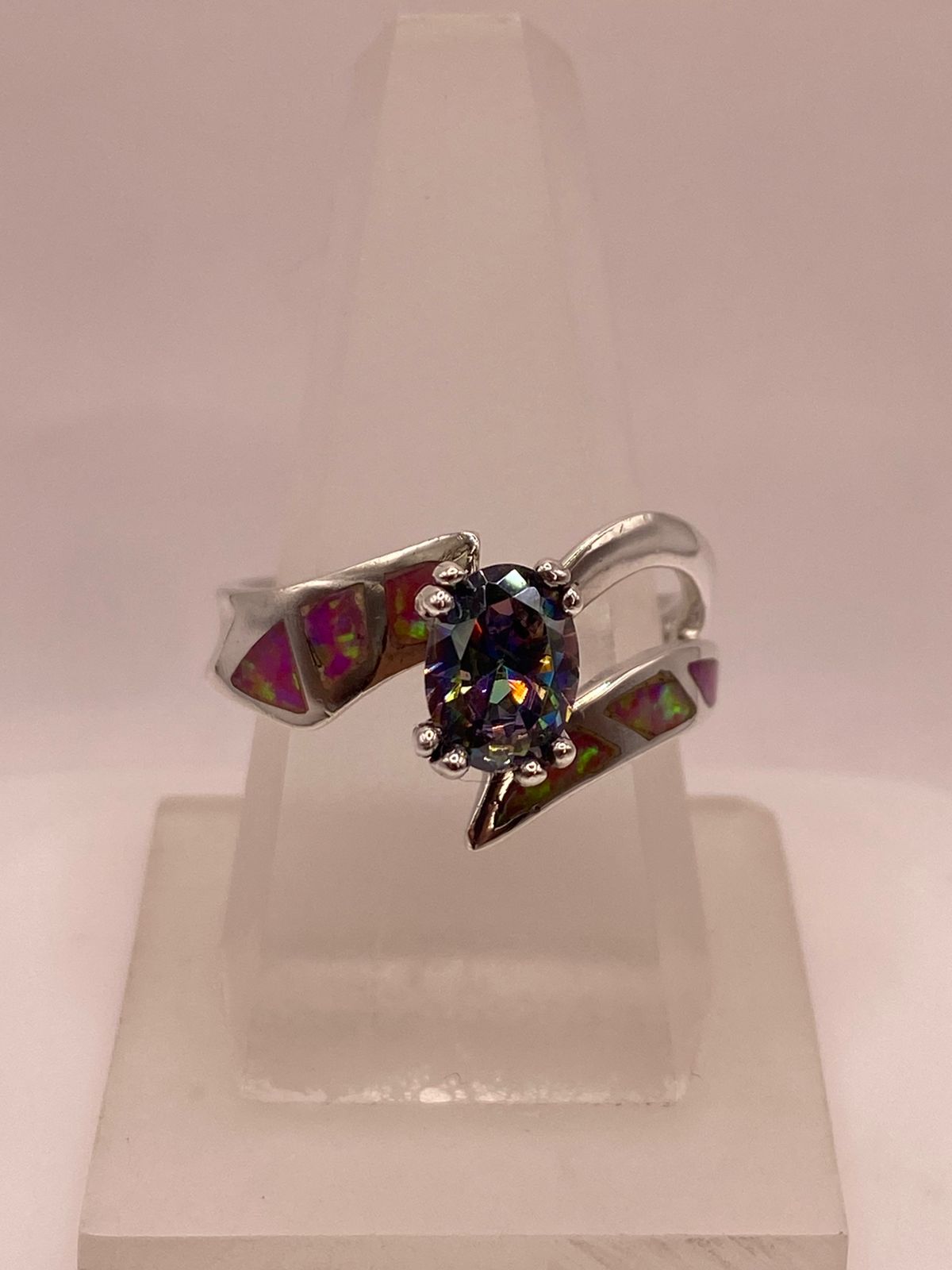 💎 Anillo de Plata .950 con Ópalo de Fuego y Zirconia Multicolor Diseño Elegante