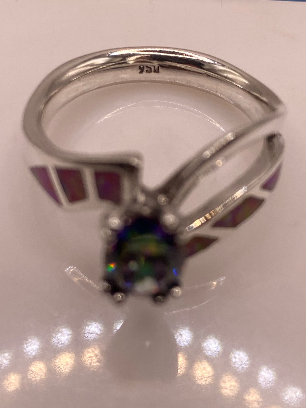 💎 Anillo de Plata .950 con Ópalo de Fuego y Zirconia Multicolor Diseño Elegante