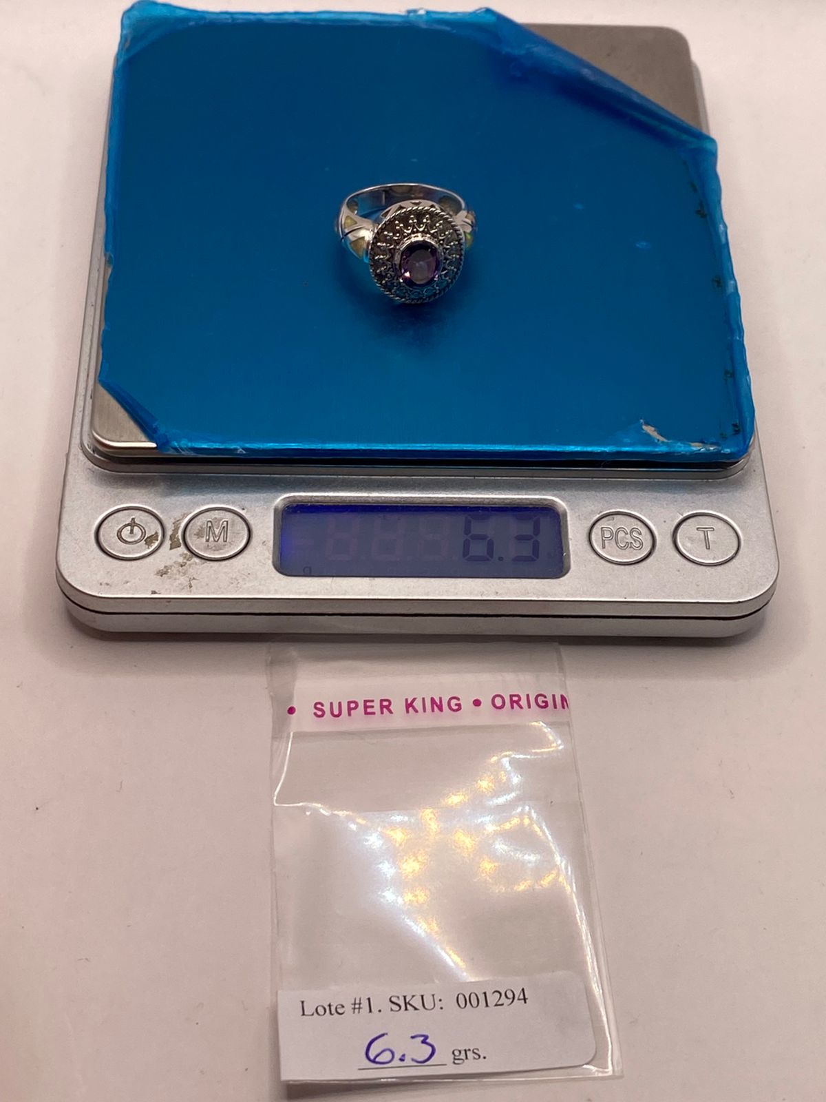Anillo de Plata .950 con Zirconia Violeta y Ópalo de Fuego Diseño Real