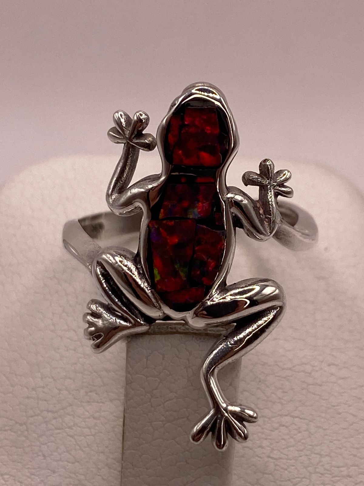 Anillo de Rana en Plata Ley .950 con Ópalo de Fuego