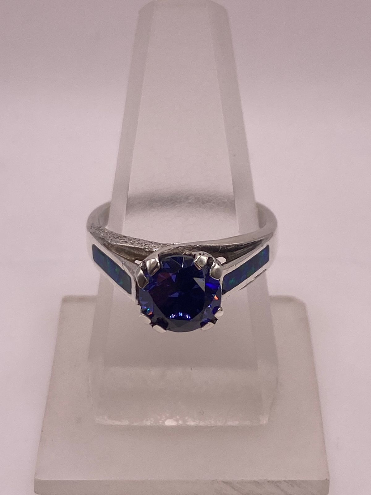 💍💙 ANILLO SOLITARIO ÓPALO AZUL & ZIRCONIA TANZANITA PLATA 950