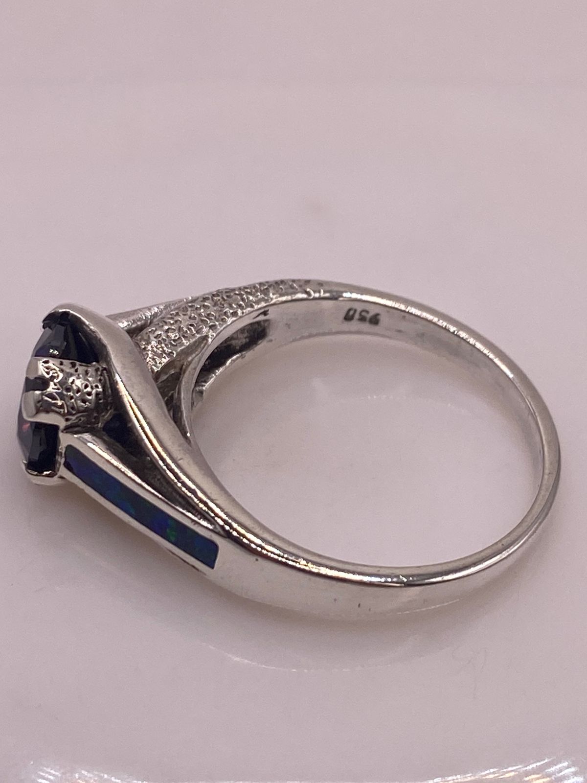 💍💙 ANILLO SOLITARIO ÓPALO AZUL & ZIRCONIA TANZANITA PLATA 950