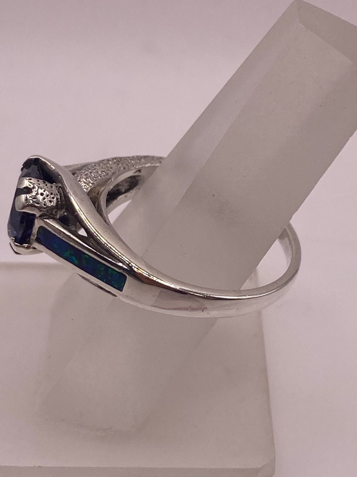 💍💙 ANILLO SOLITARIO ÓPALO AZUL & ZIRCONIA TANZANITA PLATA 950