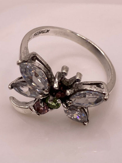 Anillo Tipo Libélula con Zirconias Multicolor en Plata Ley 925, sello de autenticidad Plata Ley .925