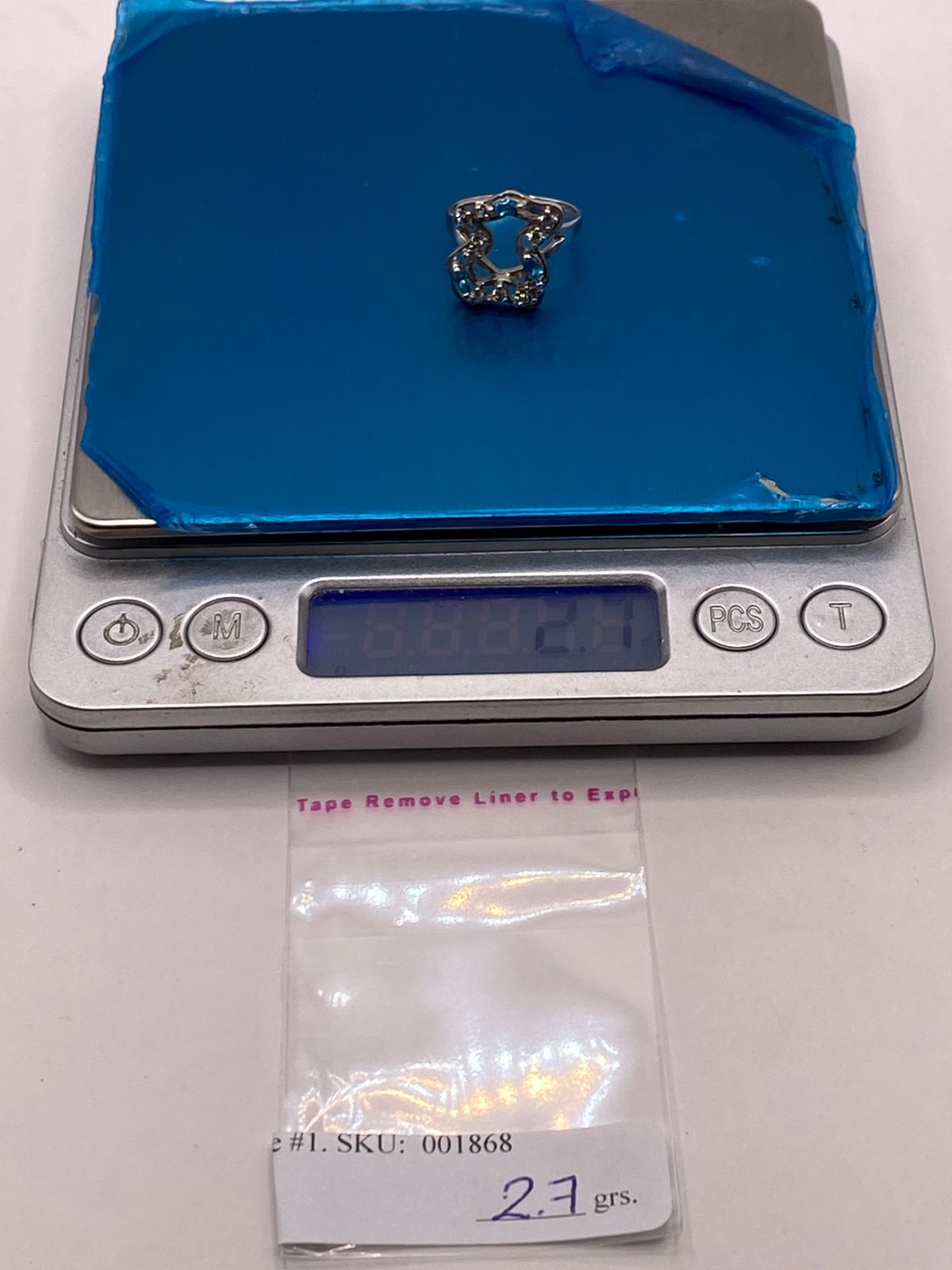 Anillo Tipo Osito de Plata Ley 925 con Zirconias Azules
