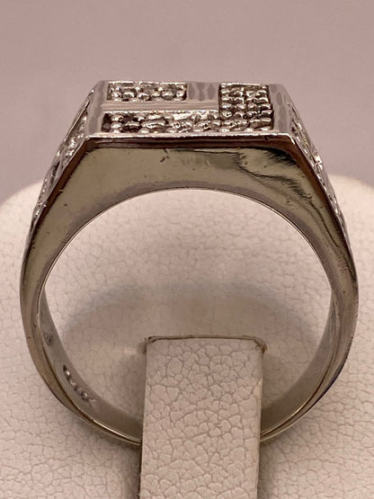 Anillo Tipo Sello con Zirconias en Plata Ley 925, vista posterior