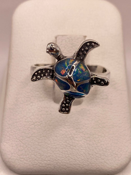 Anillo Tortuga Marina en Plata Ley 950 con Ópalo de Fuego🐢 — ángulo diagonal