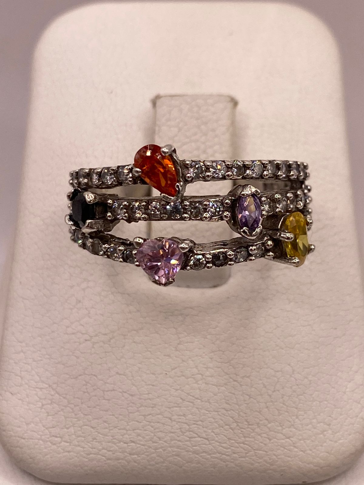 Anillo Triple Banda Multicolor con Zirconias en Plata Ley 925