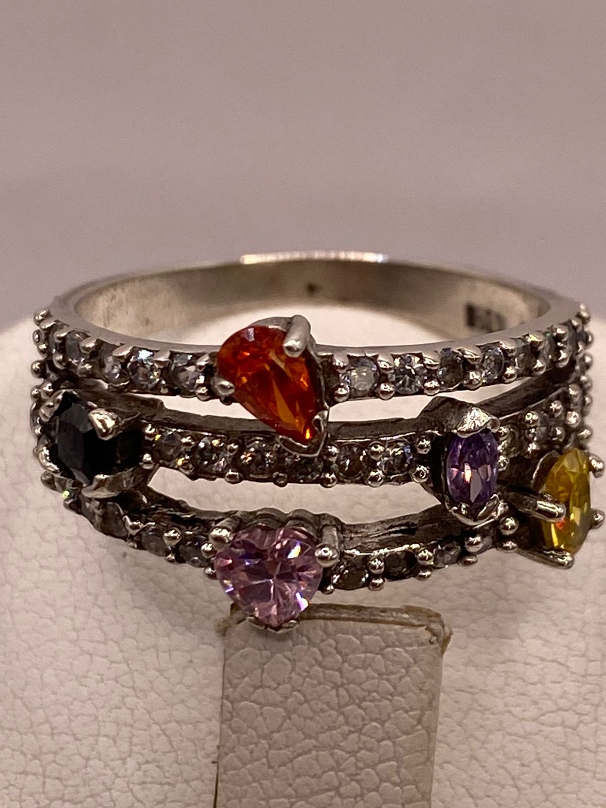 Anillo Triple Banda Multicolor con Zirconias en Plata Ley 925