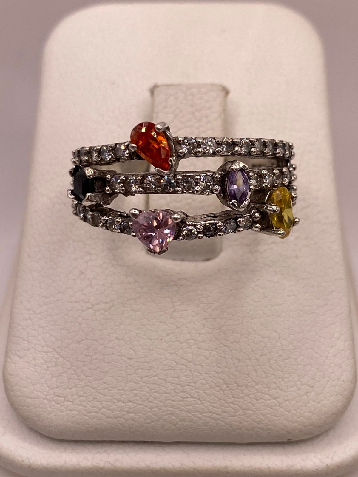Anillo Triple Banda Multicolor con Zirconias en Plata Ley 925